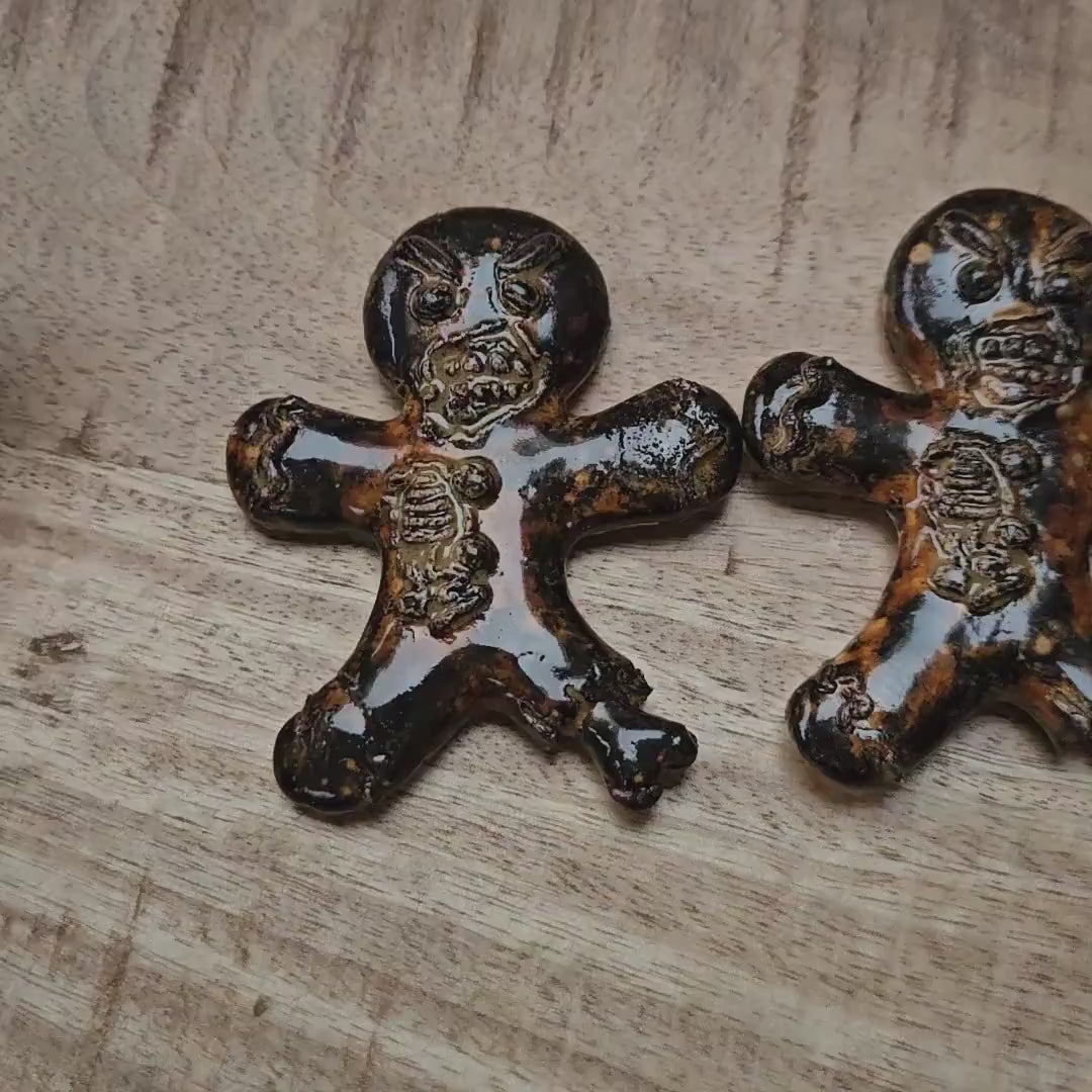 Zombie Gingerbread Man Magnet  - Undead Cookie Ornament 7 x 7.5 cm by Red Raven Pottery