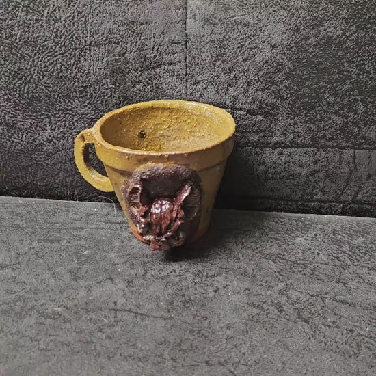 Gloaming Bat Ceramic Coffee Mug – Intuition’s Quiet Vessel, Ø8.5×7.5 cm by Red Raven Pottery
