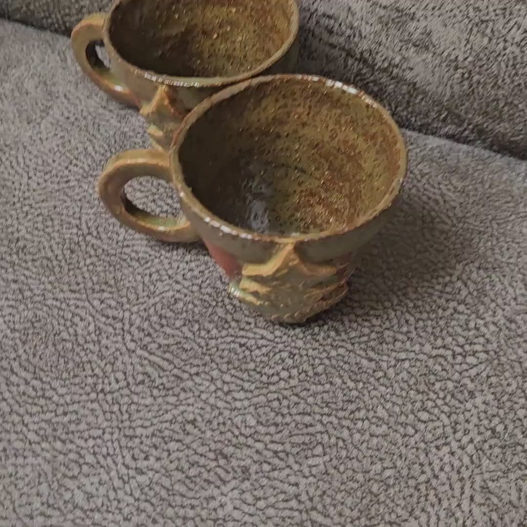 Christmas Tree Ceramic Coffee Cups – Set of 2 Festive Holiday Vessels, Ø8.5×7.5 cm by Red Raven Pottery