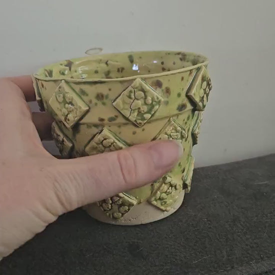 Green Skull Motif Ceramic Plant Pot – Handmade Gothic Decor