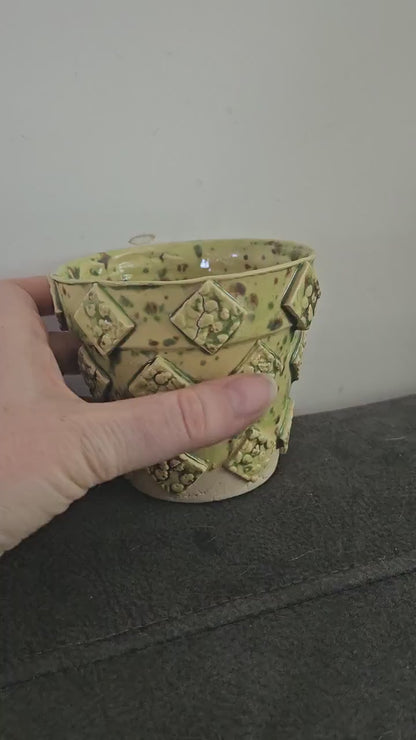 Green Skull Motif Ceramic Plant Pot – Handmade Gothic Decor