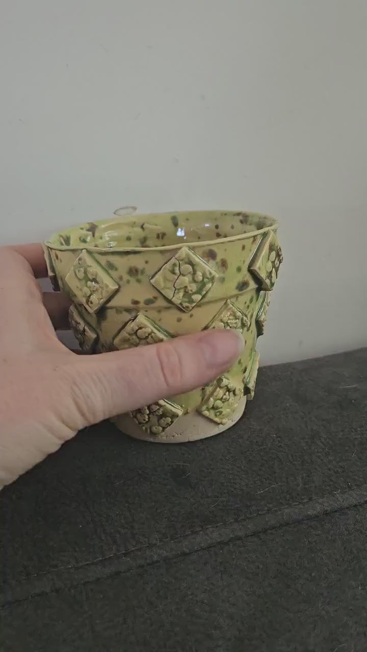 Green Skull Motif Ceramic Plant Pot – Handmade Gothic Decor