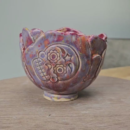 Sugar Skull Ceramic Planter – Day of the Dead Succulent Pot, Ø11×9 cm by Red Raven Pottery