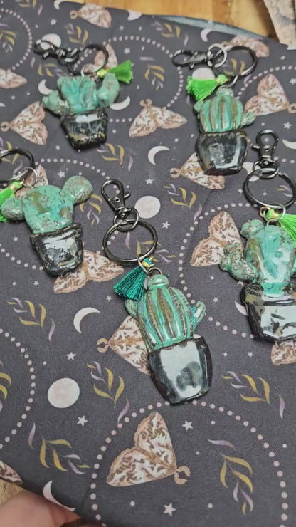 Pocket Prickle Keychains – Whimsical Cactus Ceramic Charms, 2 x 4 cm