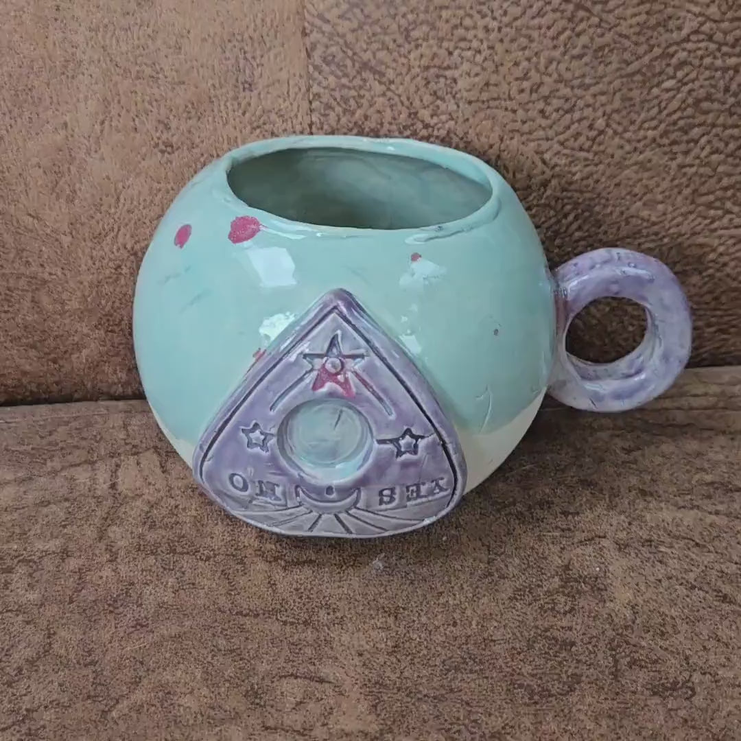 Spectral Planchette Ceramic Tea Mug – Ritual-Bound Vessel, Ø11×9.5 cm by Red Raven Pottery