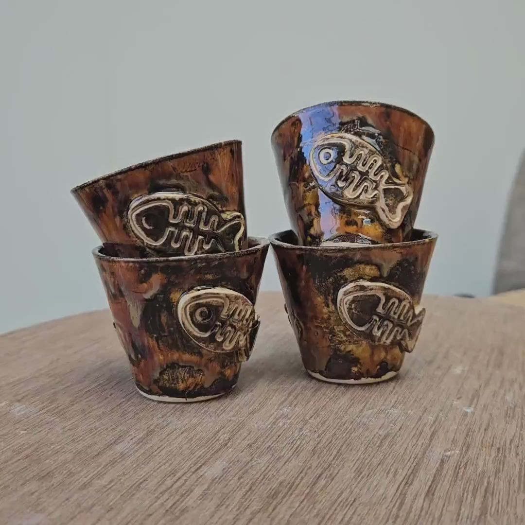 Earthfire & Fishbone Ceramic Minis – Set of 2 Shot & Succulent Jars, Ø4.5×5.5 cm by Red Raven Pottery