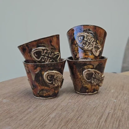 Earthfire & Fishbone Ceramic Minis – Set of 2 Shot & Succulent Jars, Ø4.5×5.5 cm by Red Raven Pottery
