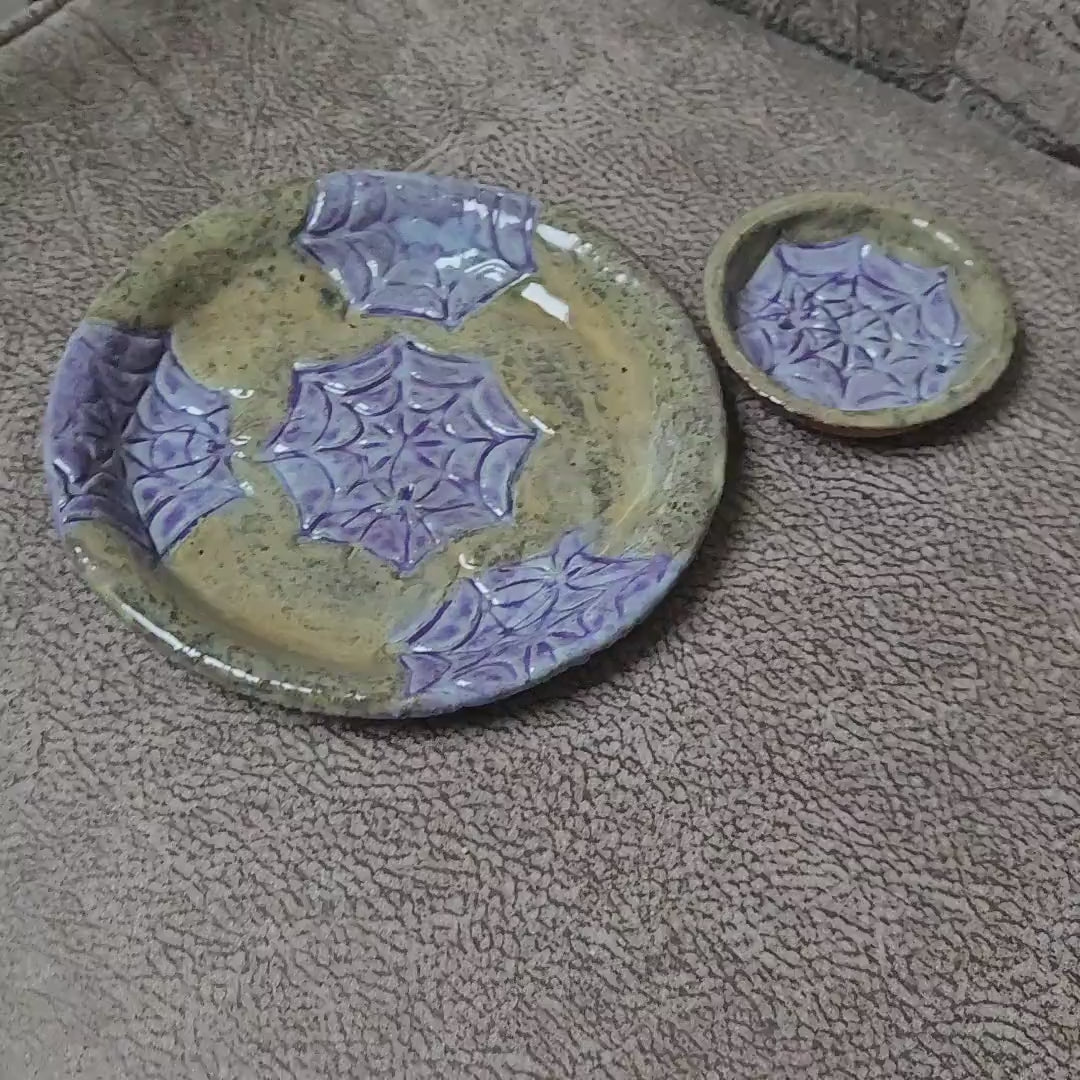 Twilight Threads Ceramic Trinket Dish – Webbed Jewelry Catchall, various sizes by Red Raven Pottery
