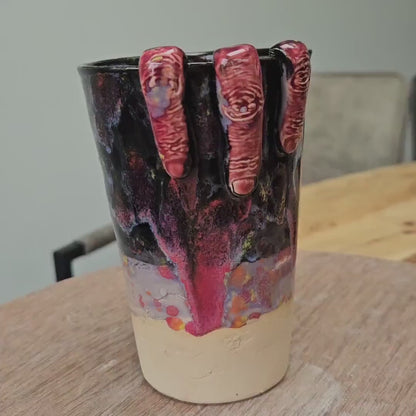 Creeping Hand Ceramic Tumbler – Grasp from the Grave, Ø8.5×13 cm by Red Raven Pottery