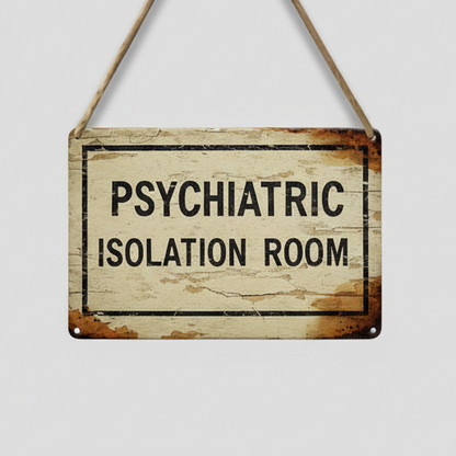 Psychiatric Isolation Room Wooden Sign – Dark Humor Vintage Wall Art, 13×20 cm