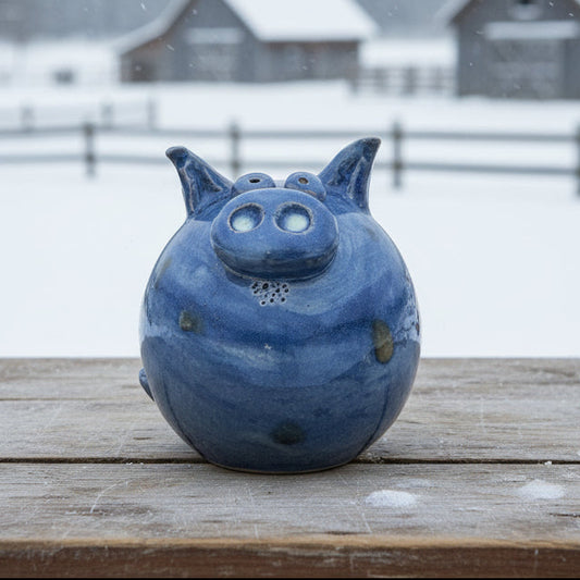 Quirky Ceramic Pig Figurine – Blue Moon Abundance Companion, Ø 8 × 7 cm by Red Raven Pottery