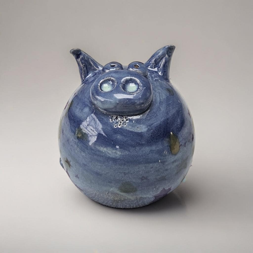 Quirky Ceramic Pig Figurine – Blue Moon Abundance Companion, Ø 8 × 7 cm by Red Raven Pottery