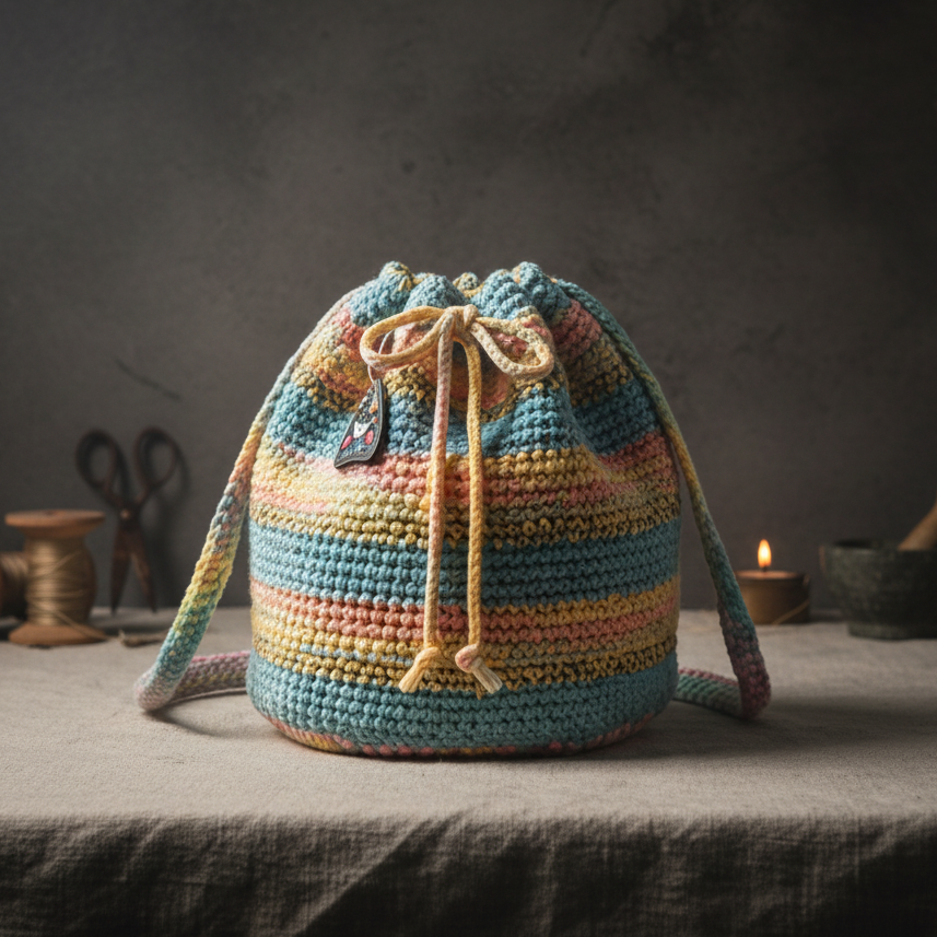 Rainbow Current Crochet Bag – Hippie Stripe Shoulder Bag, 24 × 15 cm by Hook & Hex