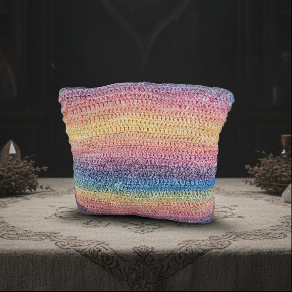 Rainbow Current Crochet Cushion – Pulse of Color and Joy, 32×32 cm by Hook & Hex