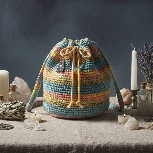 Rainbow Current Shoulder Bag – Hand-Crocheted Boho Stripe Accessory, 24 × 15 cm by Hook & Hex
