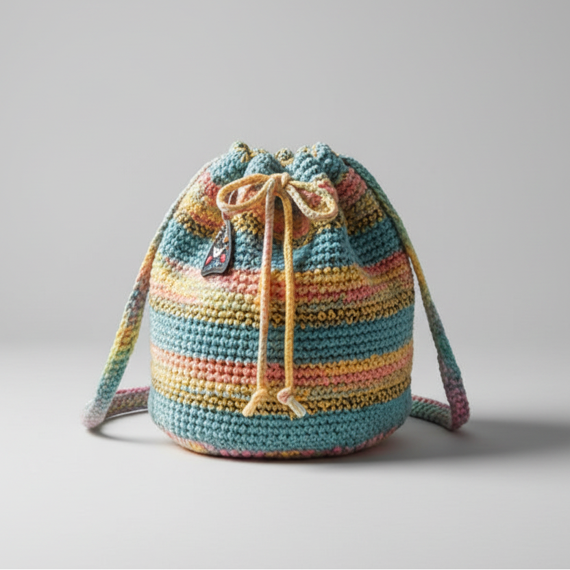 Rainbow Current Shoulder Bag – Hand-Crocheted Boho Stripe Accessory, 24 × 15 cm by Hook & Hex