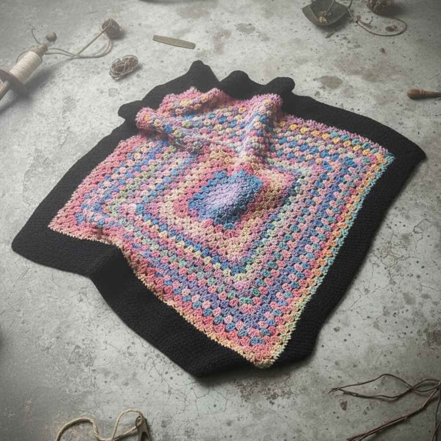 Rainbow Vibes Crochet Blanket – Joyful Granny Square Throw, 68 × 72 cm by Hook & Hex