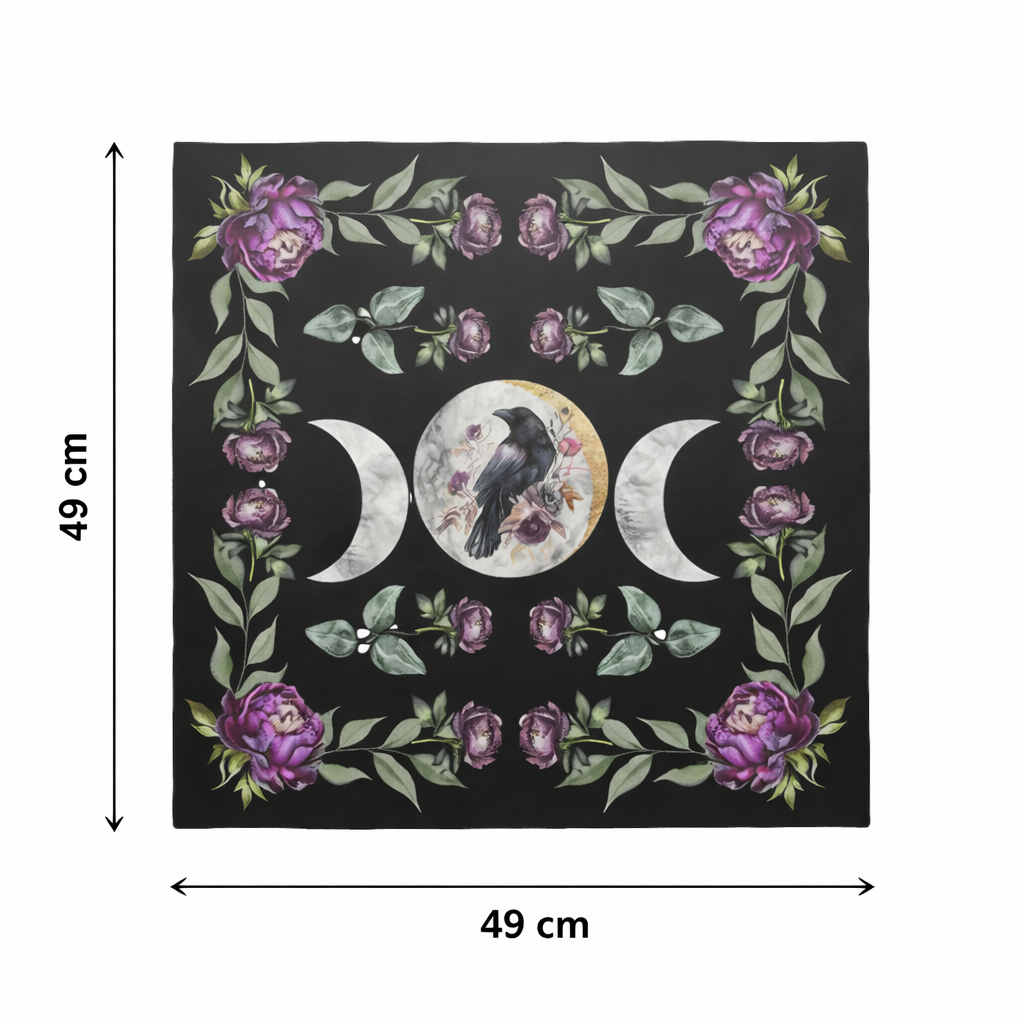 Raven Moon Altar Cloth – Celestial Bloom For Rituals, 49×49 cm