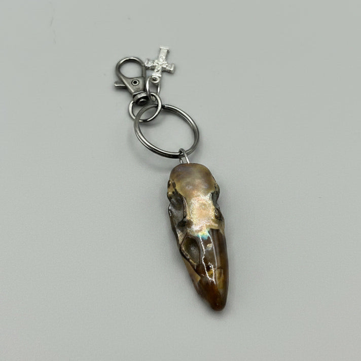Raven Skull Ceramic Keychain – Charm of Death & Becoming, 5×2×1.5 cm by Red Raven Pottery