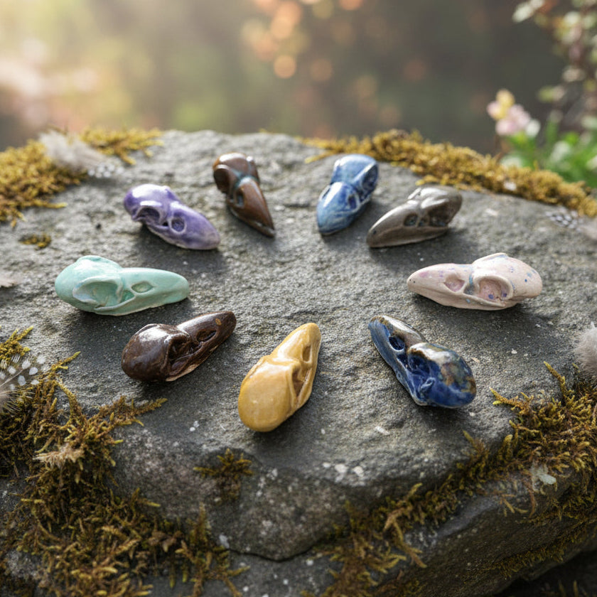 Raven Skull Pocket Talisman – Ceramic Relic of Dark Wisdom, 5×2×1.5 cm by Red Raven Pottery