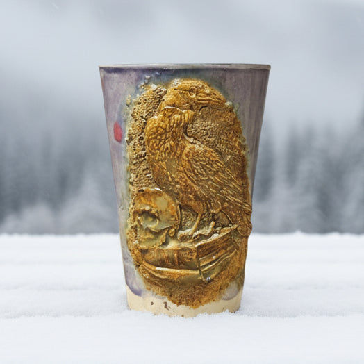 Raven Watch Ceramic Tumbler – Rosemoon Ritual Vessel, Ø8.5×12.5 cm by Red Raven Pottery