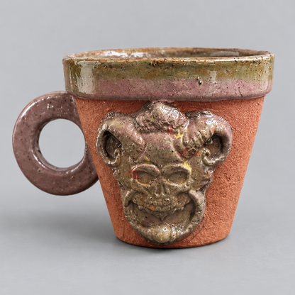 Raw Gothic Handmade Ceramic Cups – Gargoyle or Bat Skull Watcher, Ø8.5 × 7 cm by Red Raven Pottery