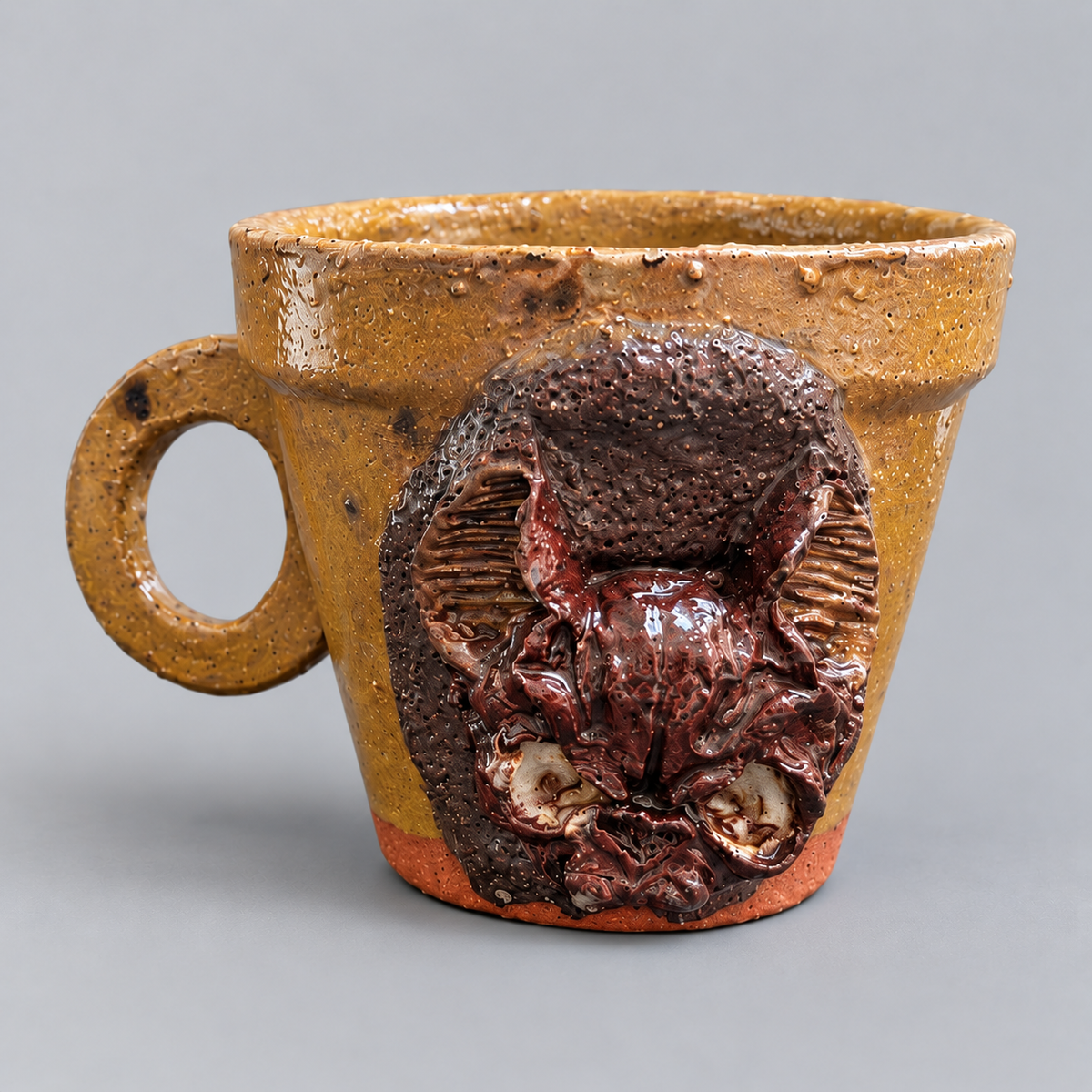 Raw Gothic Handmade Ceramic Cups – Gargoyle or Bat Skull Watcher, Ø8.5 × 7 cm by Red Raven Pottery