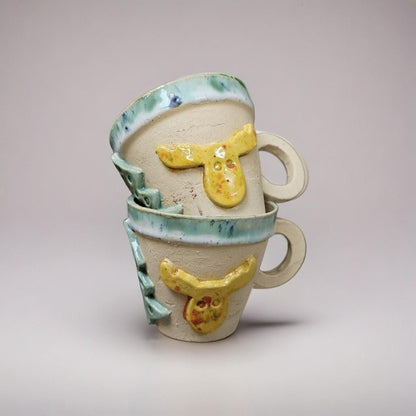 Reindeer & Pine Ceramic Coffee Cups – Set of 2 Playful Holiday Vessels, Ø8.5×7.5 cm by Red Raven Pottery