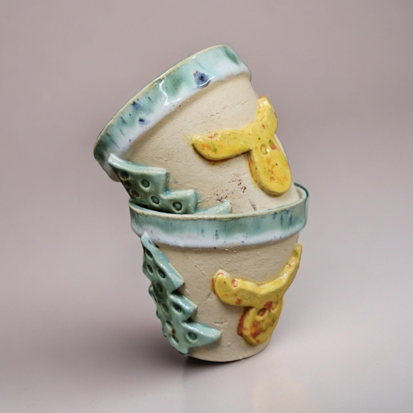 Reindeer & Pine Ceramic Coffee Cups – Set of 2 Playful Holiday Vessels, Ø8.5×7.5 cm by Red Raven Pottery