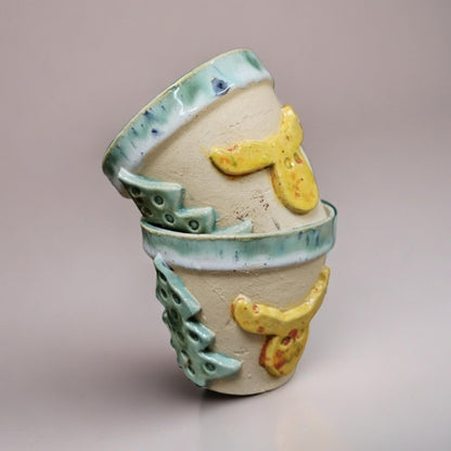Reindeer & Pine Ceramic Coffee Cups – Set of 2 Playful Holiday Vessels, Ø8.5×7.5 cm by Red Raven Pottery