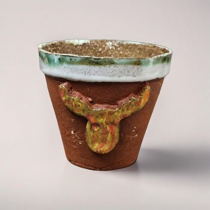 Reindeer & Pine Ceramic Planters – Set of 2 Hygge Terracotta Vessels, Ø8.5×7.5 cm by Red Raven Pottery