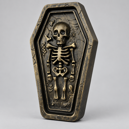 Rest in Pieces Handmade Plaster Wall Hanging – Gothic Coffin & Skeleton Ornament, 18 × 10.5 × 2.5 cm by Hook & Hex