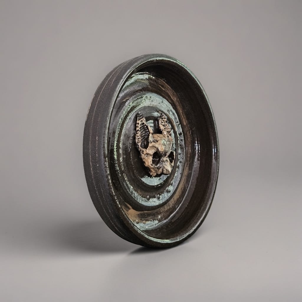 Ritual Ceramic Bat Dish – Guardian of Midnight Treasures, Ø14 ×1.5 cm by Red Raven Pottery