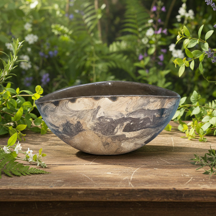 River Vein Ceramic Bowl – Marbled Earth in Quiet Motion, 12.5 × 9 x 5.5 cm by Red Raven Pottery
