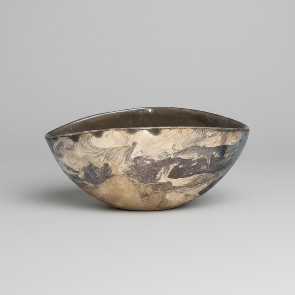 River Vein Ceramic Bowl – Marbled Earth in Quiet Motion, 12.5 × 9 x 5.5 cm by Red Raven Pottery