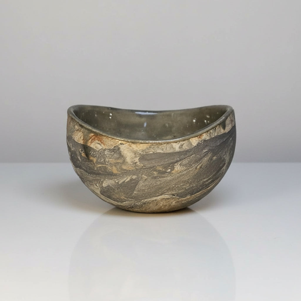 River Vein Ceramic Bowl – Marbled Earth in Quiet Motion, 12.5 × 9 x 5.5 cm by Red Raven Pottery