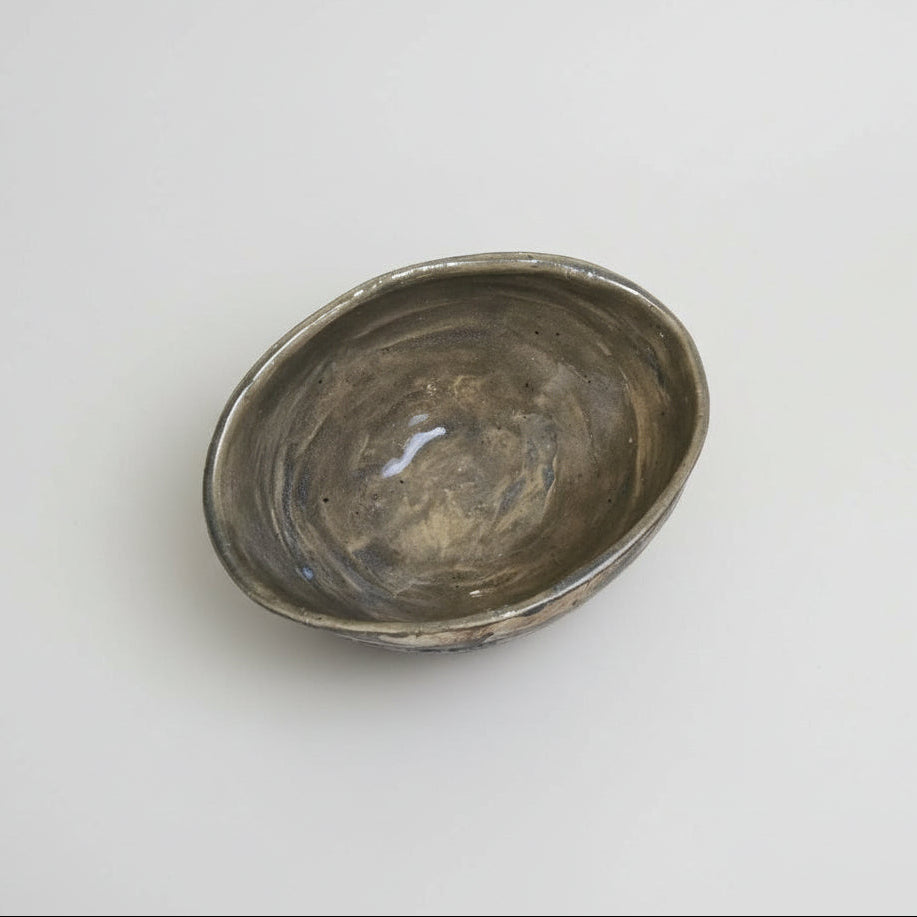 River Vein Ceramic Bowl – Marbled Earth in Quiet Motion, 12.5 × 9 x 5.5 cm by Red Raven Pottery