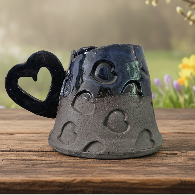 Romance Blossom Ceramic Coffee Cup – Morning Ritual Vessel, Ø 8 × 6 cm by Red Raven Pottery