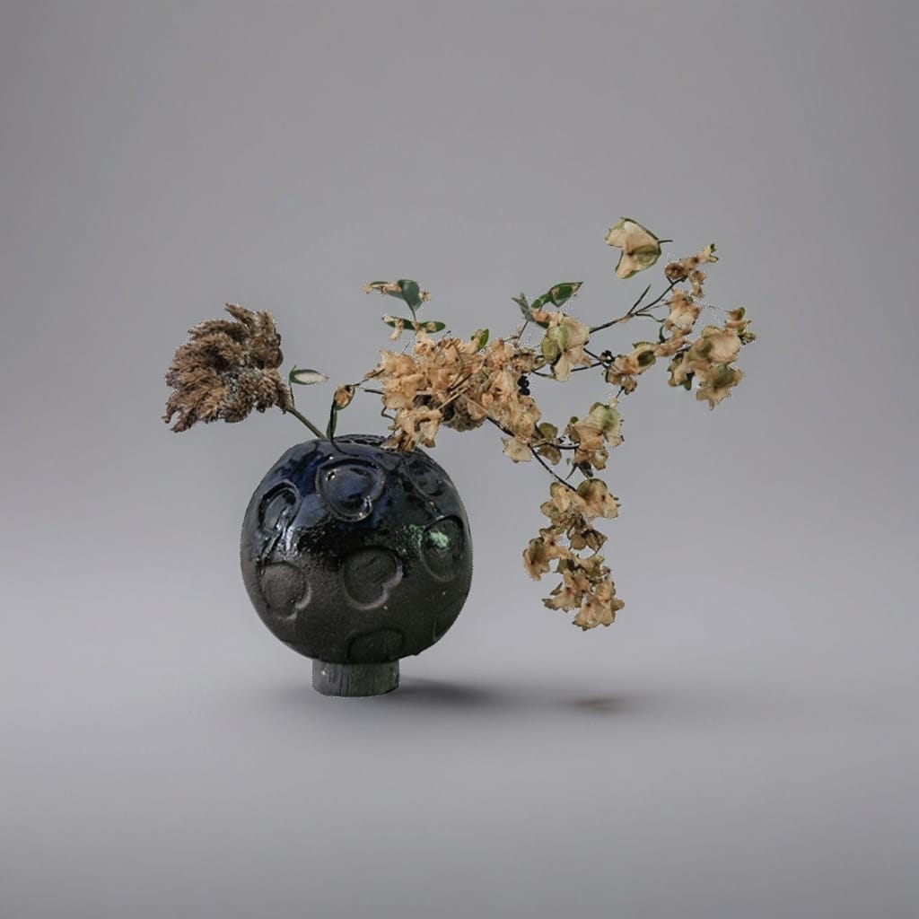 Romance Blossom Ceramic Sphere Planter – Heartfelt Plant Sanctuary, Ø 7 × 8 cm by Red Raven Pottery