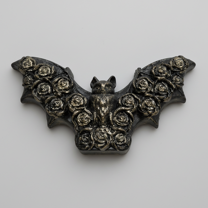 Rose Bat Handmade Plaster Fridge Magnet – Gothic Romance Studio Cast Ornament, 9 × 5.5 cm by Hook & Hex