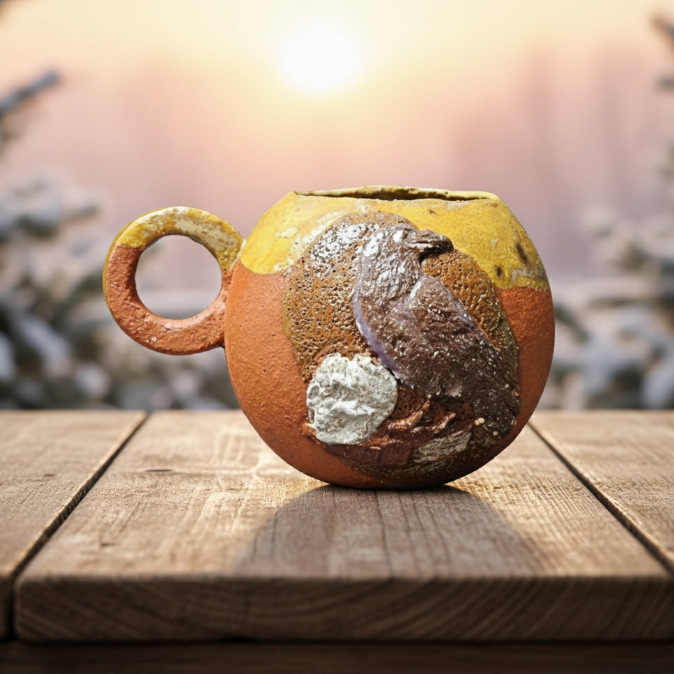 Rustic Nevermore Ceramic Tea Mug – Comfort Vessel for Shadowed Mornings, Ø11×9.5 cm by Red Raven Pottery