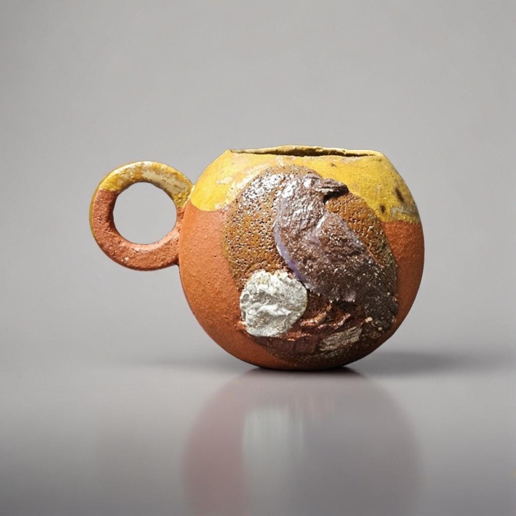Rustic Nevermore Ceramic Tea Mug – Comfort Vessel for Shadowed Mornings, Ø11×9.5 cm by Red Raven Pottery