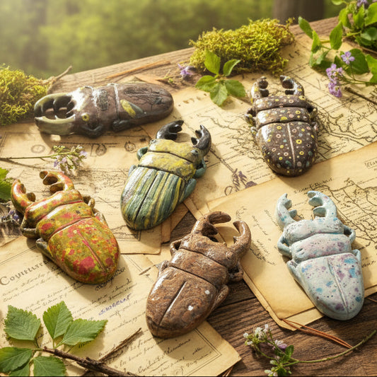 Scarab Beetle Ceramic Paperweight – Anchor Of The Ancients, 14×7.5×1.5 cm by Red Raven Pottery
