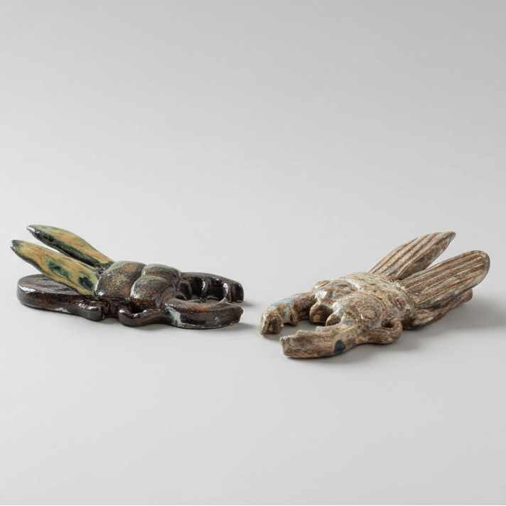 Scarab Beetle Ceramic Paperweight – Sunward Raised Wings, 14×7.5×3.5 cm by Red Raven Pottery
