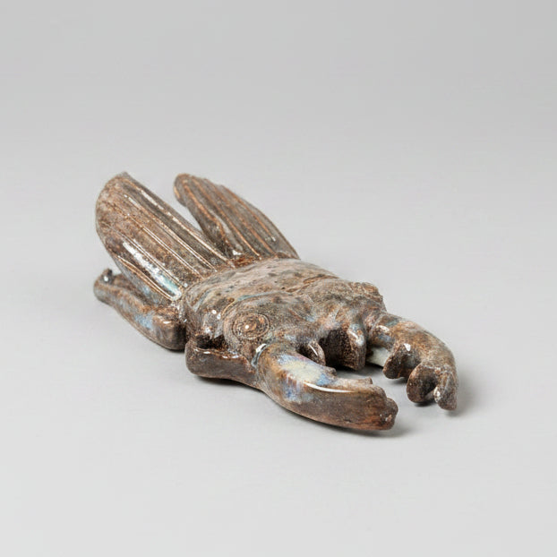 Scarab Beetle Ceramic Paperweight – Sunward Raised Wings, 14×7.5×3.5 cm by Red Raven Pottery
