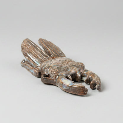 Scarab Beetle Ceramic Paperweight – Sunward Raised Wings, 14×7.5×3.5 cm by Red Raven Pottery
