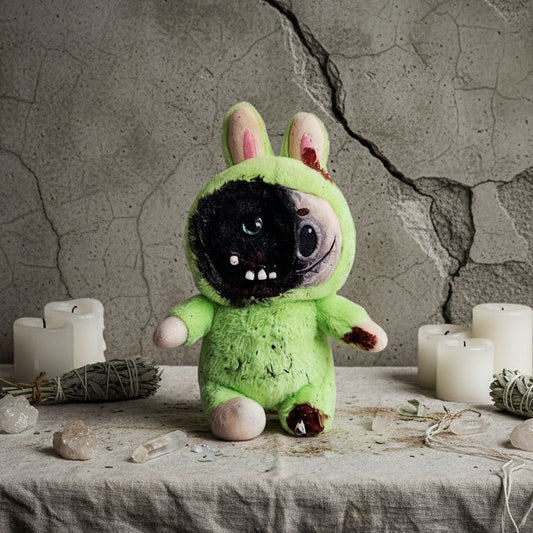 Scorched Bunny Customized Horror Plush – Hand-Painted Creepy Wall Trophy, 28 cm by Hook & Hex