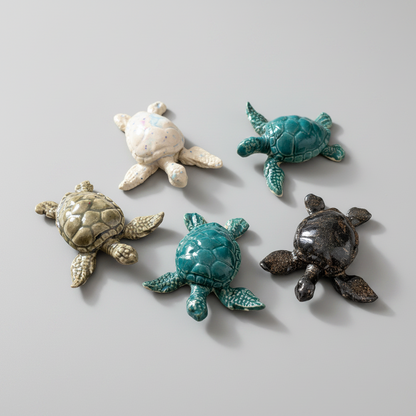 Sea Turtle Ceramic Figurine – Small Guardian Trinket, 5.5×5.5×1.5 cm by Red Raven Pottery