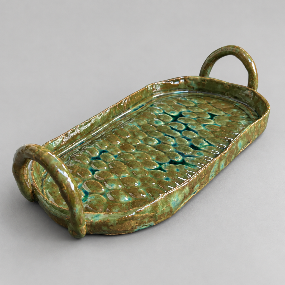 Serpent Pool Handmade Ceramic Serving Tray – Reptilian Waters, 32 × 16 × 3 cm by Red Raven Pottery