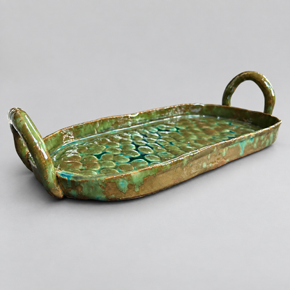 Serpent Pool Handmade Ceramic Serving Tray – Reptilian Waters, 32 × 16 × 3 cm by Red Raven Pottery